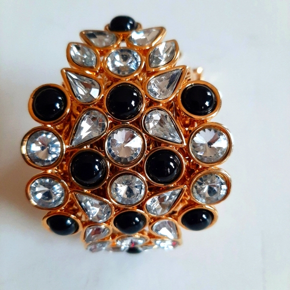 Gold Black & White Crystal Bracelet Bungle - Picture 1 of 5